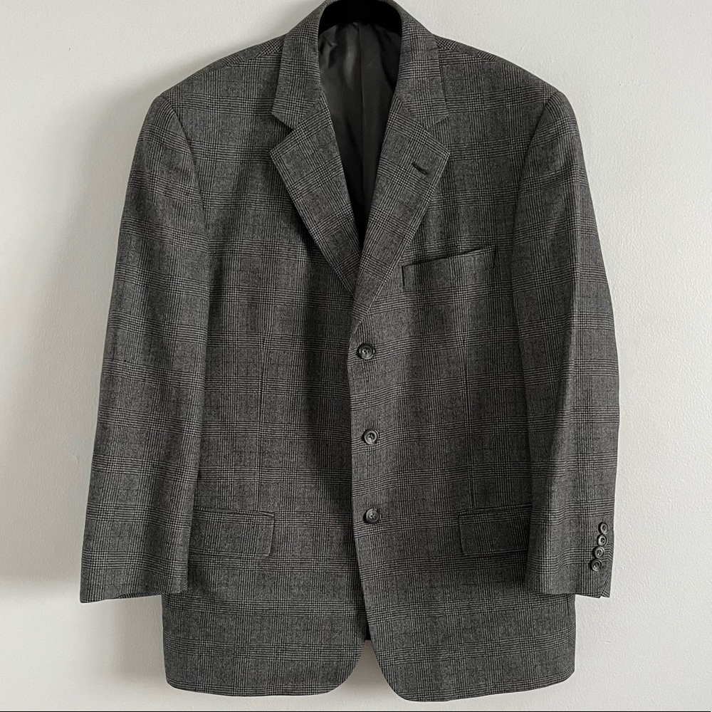 Lori Piana Mens 42R Super 100s Wool Blazer Jacket Glen Plaid Gray Soft 3-Button